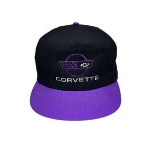 VTG Corvette Snapback Two Toned Hat- Embroidered- Car Racing Black Purple